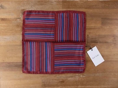 PAUL SMITH burgundy red striped silk pocket square authentic NWT Made in Italy - Image 1 of 4