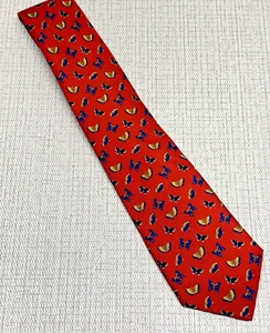 Corbata J PRESS 100% Seda Roja Novedad Azul Dorado Mariposa Hecha en Irlanda - Imagen 1 de 5