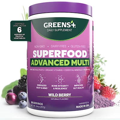 Greens+ Advanced Multi Wild Berry Organic Superfood Supplement Powder | 9.4oz - Image 1 of 4