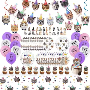 137PCS Cat Birthday Party Supplies Serves 20 Guests Kitten Birthday Party Decora - Picture 1 of 12