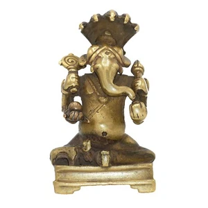 (3803) Antique Brass Ganesha Statue, India . - Picture 1 of 10
