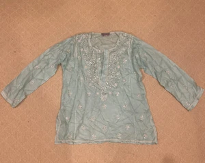NWOT Calypso Christine Celle Women's Turquiose Embroidered Tunic Shirt Top Sz 40 - Bild 1 von 5
