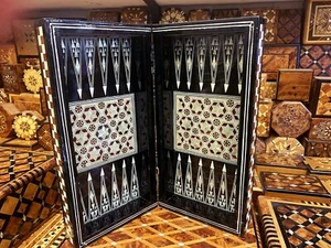 Set di scacchi backgammon antico 2 in 1 marocchino fatto a mano set backgammon in legno tavola - Foto 1 di 15