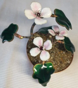 BOVANO OF CHESHIRE Cherry Blossom Bonsai Tree Enamel on Metal with Copper Pot - Picture 1 of 17