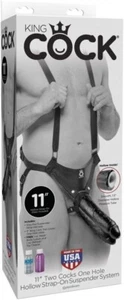 King Cock 11 Inch Two Cocks One Hole Dildo Hollow Strap-On Heavy Duty Sex Toy - Picture 1 of 6