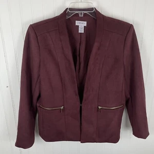 Carmen Marc Valvo Dress Jacket Faux Leather Burgundy Poly/Spand Zip Pockets Sz L - Picture 1 of 9