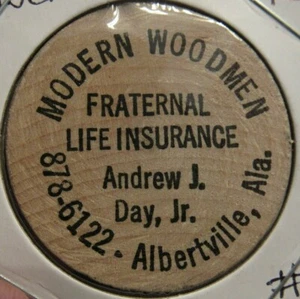 Vintage Modern Woodmen Albertville, AL Wooden Nickel - Token Alabama #1 - Picture 1 of 2