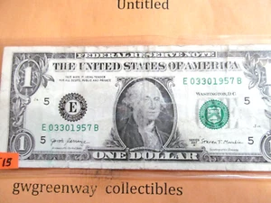 $1 One Dollar Bill Fancy Serial Number - Mar. 30th 1957 - Birthday Note - Picture 1 of 4