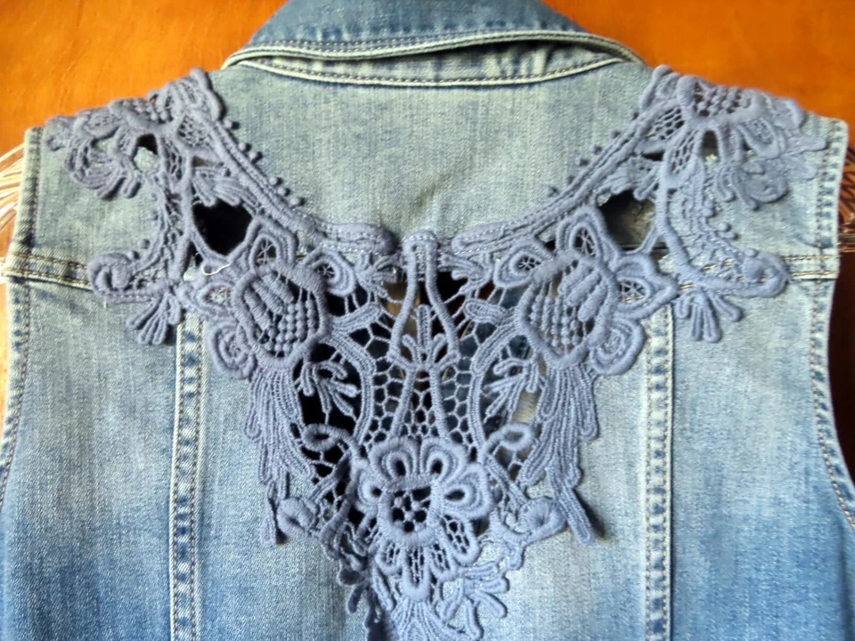 Size 6 INC Denim Dress International Concepts Sleeveless Lace Snap Buttons - Image 1 of 4