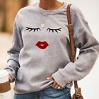 Women's Long Sleeve Sweatshirt Fashion Sexy Face Print Casual Sweatshirt