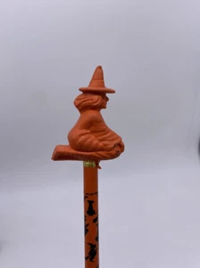 Witch Pencil Topper Witches N Cats Black And Orange Vintage 1987 Dienerind - Picture 1 of 8