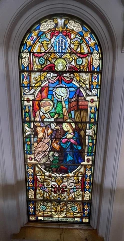 ANTIQUE STAINED GLASS  ANNUNCIATION OF MARY - ANGEL GABRIEL   WINDOW - CMC50 Cover