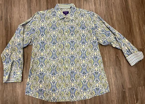 Camisa Tallia para hombre talla grande azul estampado cachemira manga larga puño convertible 16,5 - Imagen 1 de 4