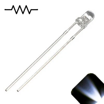 LIGHTHOUSE LEDS 100 x 12v 3mm LED Light Cool White Ultra Bright Internal Resistor 5v-15v 9v 6 no