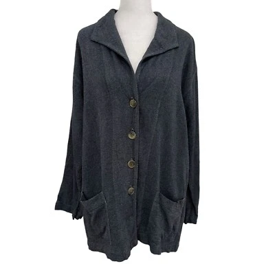 Chaqueta Blazer Corte Suelta Mezcla Lino Náutica Azul Marino Lagenlook Talla Mediana Foto 1 de 4