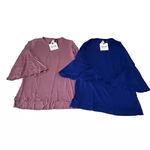 Agnes And Dora Bell Sleeve Tunic Tops Womens Size 2XL 18-20 Blue Mauve 2 Tops - Picture 1 of 19