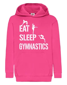 Eat Sleep Gymnastics Hoodie, Kids Gymnast Sweatshirt, Hooded Gymnastics Jumper - Picture 1 of 10