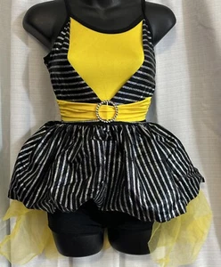 Curtain Call Dance Costume Adult Sz Small Tap Jazz Dress Shorts Yellow Black - Picture 1 of 20