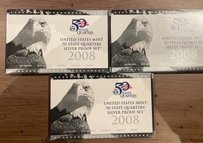 Three - 2008 Silver Proof Quarter Sets - 5 Coins 90% Silver w/ Box & COA - Image 1 of 3