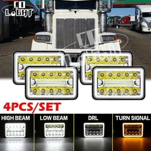 4X 4x6'' LED Headlights Hi/Lo DRL For Peterbilt 379 378 357 Freightliner FLD120 - Picture 1 of 10