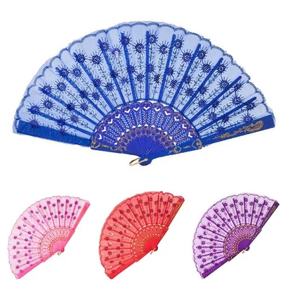 Hand held Party Wedding New Chinese Flower Dance Spanish Style FAN Silk Folding - Imagem 1 de 4