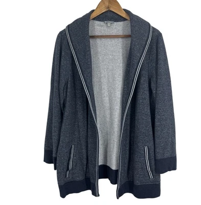 T By Talbots Womens Open Front Cardigan Sweater With Pockets Striped Trim Sz 1X - Image 1 of 4