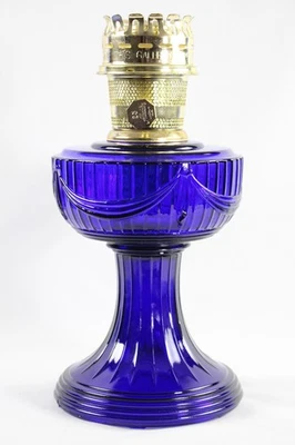 Lámpara de Queroseno Aladdin Modelo 23 Azul Cobalto Corto Lincoln Cortina "Nueva 76" De Colección Foto 1 de 4