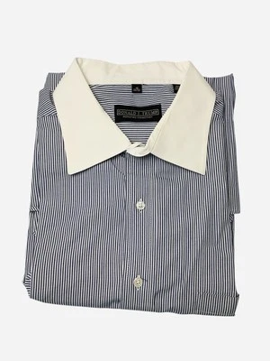 Donald J Trump Long Sleeve Button Up Pinstriped Blue Shirt Men's Size 18-32/33 - Image 1 of 4