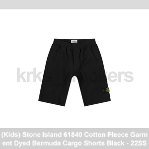(Kids) Stone Island 61840 Cotton Fleece Garment Dyed Bermuda Cargo Shorts Black - Picture 1 of 4