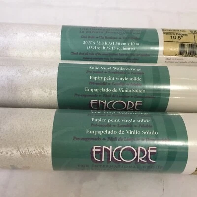 Papel Pintado Vinilo De Colección Preparado Blanco Nacarado Plata Verde Rosa Lote 3 Rollos 55sf Ea Foto 1 de 4