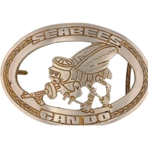 Navy Seabees Usn Trench Art Philippines WWII ? Scpo Uss 70s Vintage Belt Buckle - Picture 1 of 5