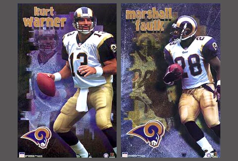 Vintage Original St. Louis Rams 2000 Kurt Warner and Marshall Faulk 2 POSTER SET Cover