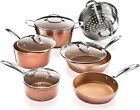 Hammered Copper 10 Pc Pots and Pans Set Non Stick Cookware Set, Non