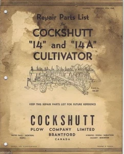 Repair Parts List Cockshutt "14" and "14A" Cultivator; 1950's - Picture 1 of 1
