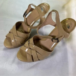 Nurture New Women's 8.5 Tan Strappy Patent Leather Heels - Picture 1 of 9