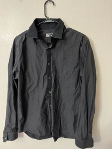 Express Fitted Solid Button Shirt Gray & Black Dress Shirt Large Mens - Picture 1 of 5