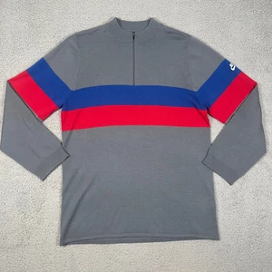 Vintage Y2K Nike Merinowolle Pullover Herren 2XL XXL grau blau rot gestreift Golftaschen - Bild 1 von 14