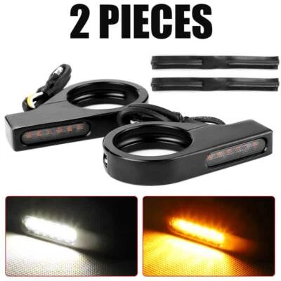 Motorcycle 39-41mm Fork Clamp Front LED Turn Signals Blinker Light Amber+White - Image 1 of 4