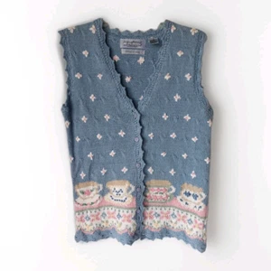 Maglione gilet donna vintage firme isole del nord lavorato a maglia tea party piccolo - Foto 1 di 12