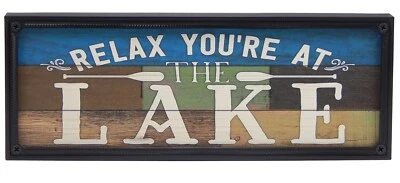 Relax You're At  The Lake Farmhouse Sign Shelf Sitter Rustic Home Decor Print - Image 1 of 2