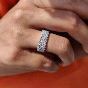 Round Cut 2 Carat Moissanite Four Set Eternity Wedding Band 14k Solid White Gold - Picture 1 of 10