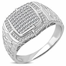 925 Sterling Silver Men's Silver-tone Micro Pave CZ Square Signet Style Ring