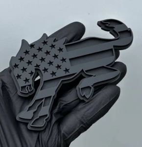 2x Car Fender American Flag Horse Emblem Badge Black/Matte Black Ford Bronco SUV - Picture 1 of 7