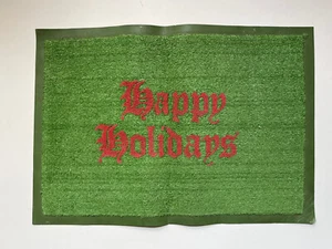 RARE! VINTAGE Christmas HAPPY HOLIDAYS Green RUBBER MAT Rug Antique Green Red - Picture 1 of 8