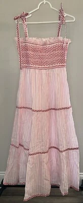 Vestido maxi Jessica rosa com estampa de fio dental listrado cidade - Tamanho pequeno - Imagem 1 de 3