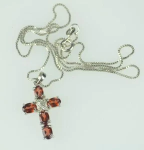 STERLINGSILBER & TURMALIN KREUZ ANHÄNGER AN 18" ITALIEN STERLING .925 BOX KETTE - Bild 1 von 6