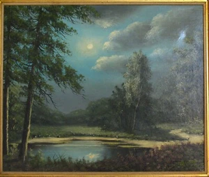 Signed A. Knip (Willem Alexander Knip) Oil on Canvas Painting Moon Landscape - Picture 1 of 15