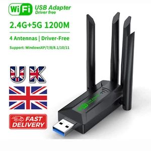 1800Mbps Dual Band 2.4/5G USB WiFi Adapter Wireless Network Wifi Dongle Antennas - Picture 1 of 7