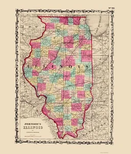 Historic State Map - Illinois - Johnson 1860 - 23 x 26.92 - Vintage Wall Art - Imagen 1 de 20