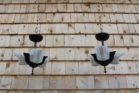 Antique Pair Art Deco Slip Shade Ceiling Light Fixture Chandelier Streamline Cover